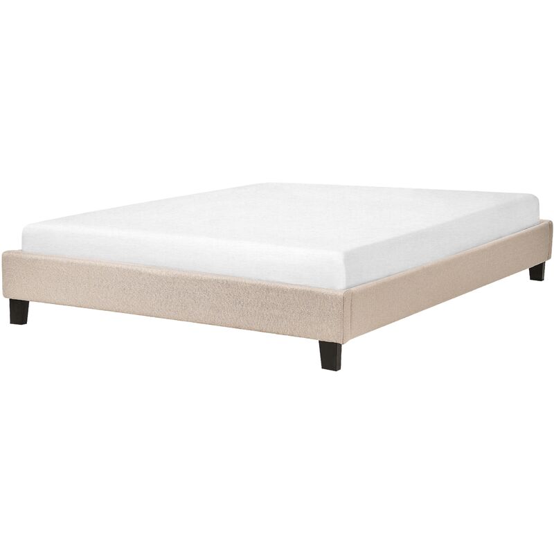 Beliani - Modern Fabric eu Double Bed Frame 4ft6 Beige Polyester Linen Roanne