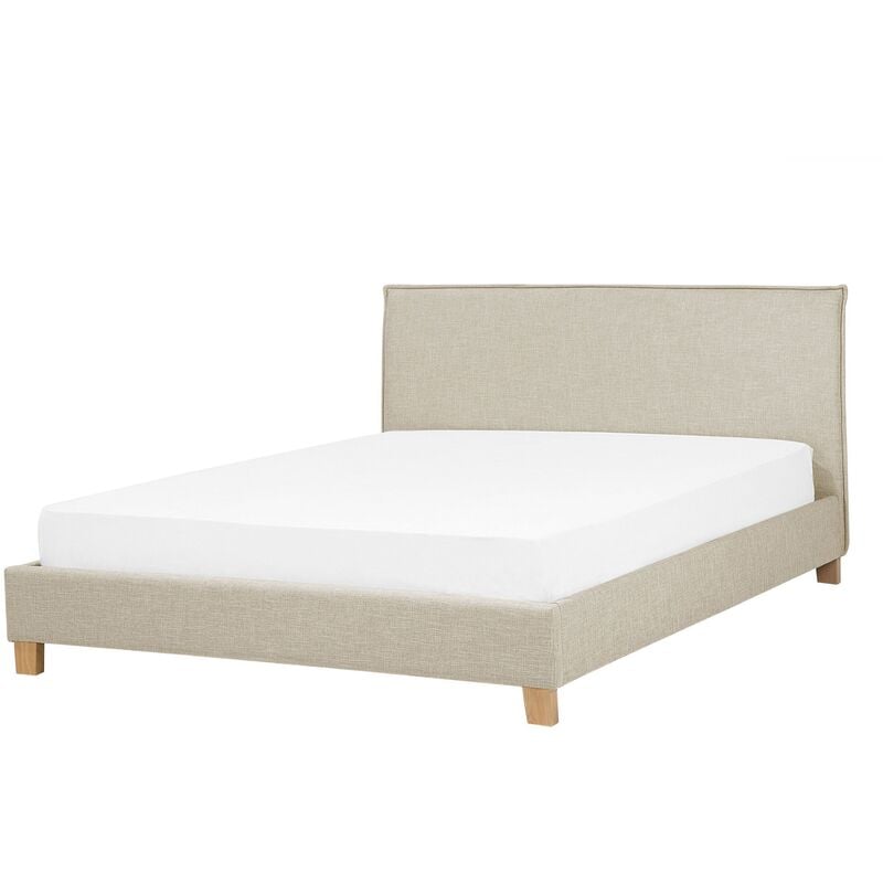 Modern Minimalist Linen Fabric EU Double Size Bed Frame 4ft6 Beige Sennez