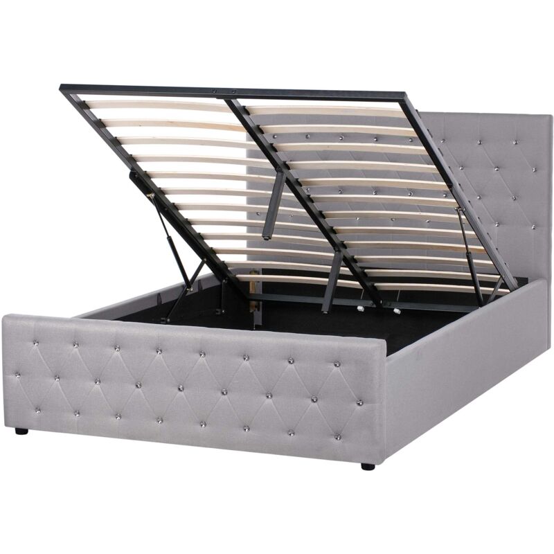 Beliani Ottoman Bed Fabric Amiens 140 X 200 Cm (eu Double) Light Grey