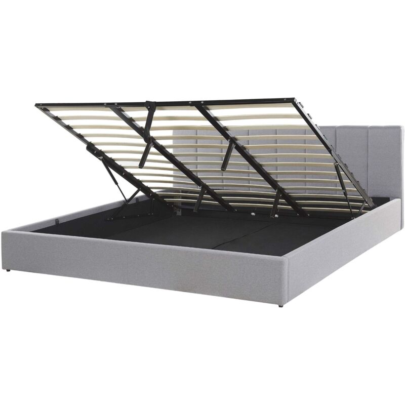 Beliani Eu Super King Bed Frame 6ft With Storage Fabric Headboard Light Grey Dreux