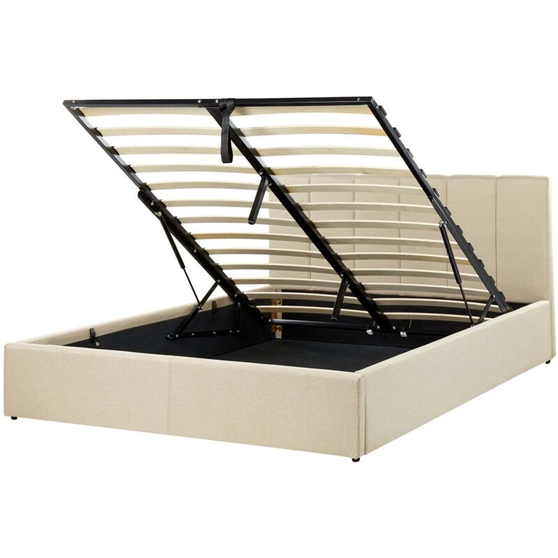Beliani Ottoman Bed Fabric Dreux 140 X 200 Cm (eu Double) Beige