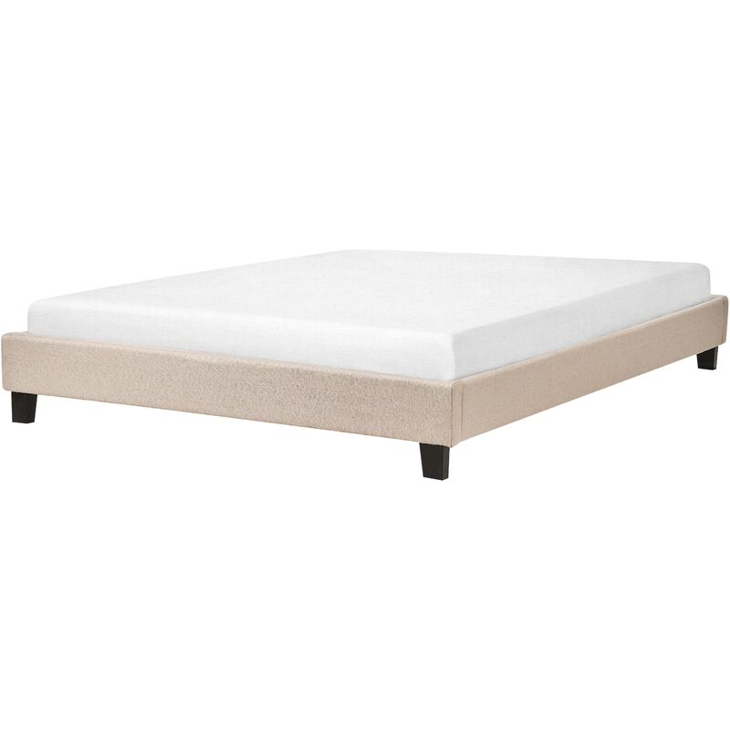 Beliani - Modern Fabric eu King Bed Frame 5ft3 Beige Polyester Linen Roanne