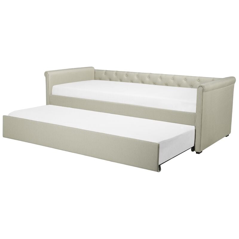 Modern Fabric eu Single Trundle Bed Frame Buttoned 3ft Beige Libourne