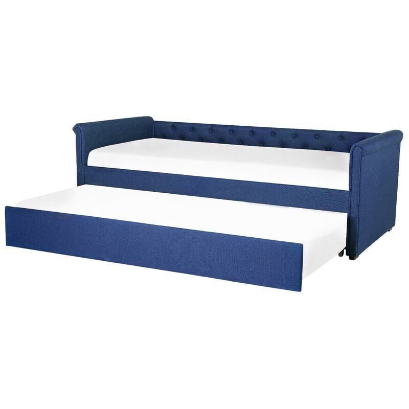 Modern Fabric eu Single Trundle Bed Frame Buttoned 3ft Navy Blue Libourne