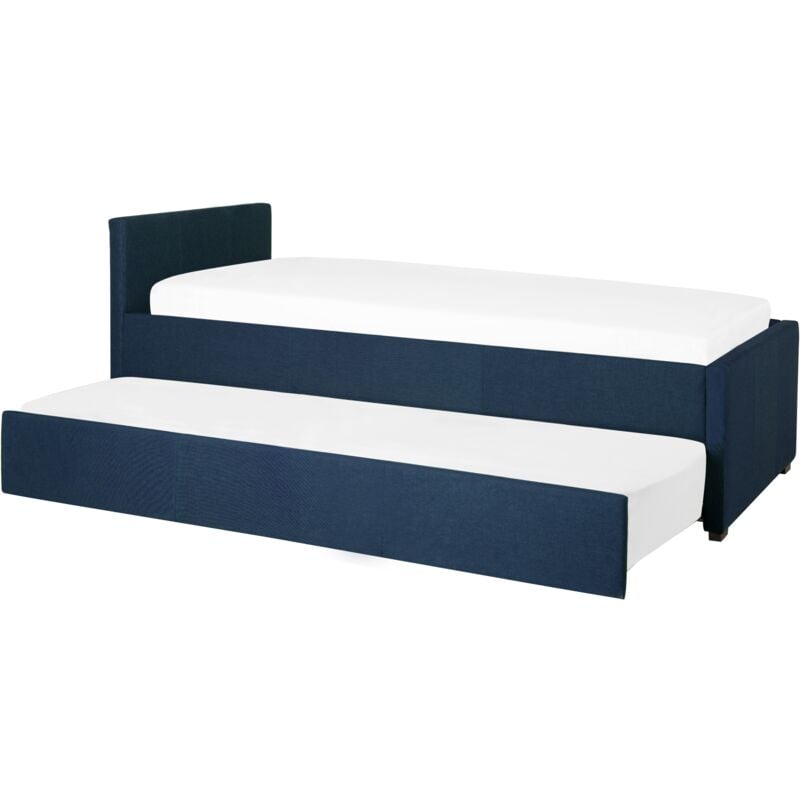 Modern Fabric eu Single Trundle Bed Frame 3ft Navy Blue Slatted Marmande