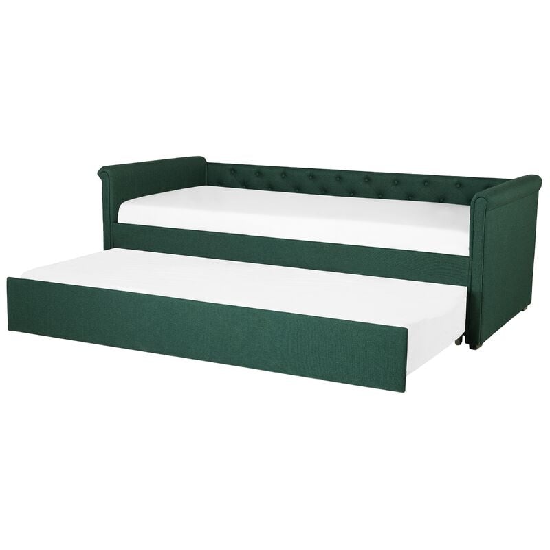 Modern Fabric EU Single Trundle Bed Frame Buttoned 3ft Dark Green Libourne