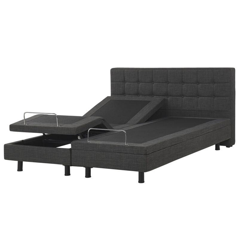 Beliani - Modern Eu King Size 5ft3 Electric Bed Adjustable Remote Control Linen Dark Grey Duke