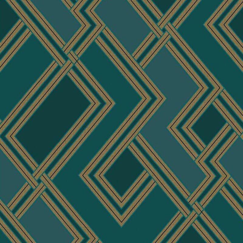 Fabric Geometric Wallpaper Grandeco Paste The Wall Teal Textured Vinyl Metallic