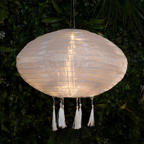 Fabric Hanging Tassel LED Light Up Lantern 40cm Solar Power Outdoor Garden Decoration