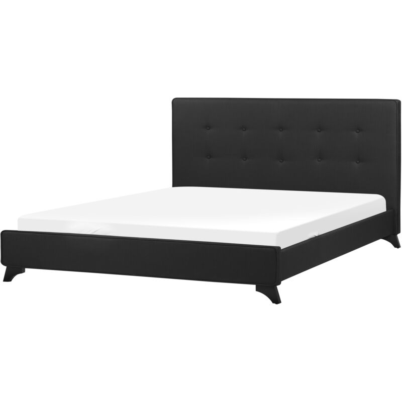 Modern Fabric eu King Size Bed Frame 5ft3 Tufted Headboard Black Ambassador