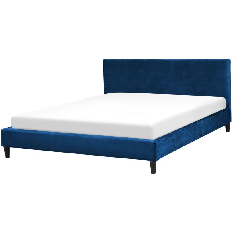 Beliani - Modern Velvet Eu King Size Bed Frame 5ft3 Slatted Base Blue Fitou