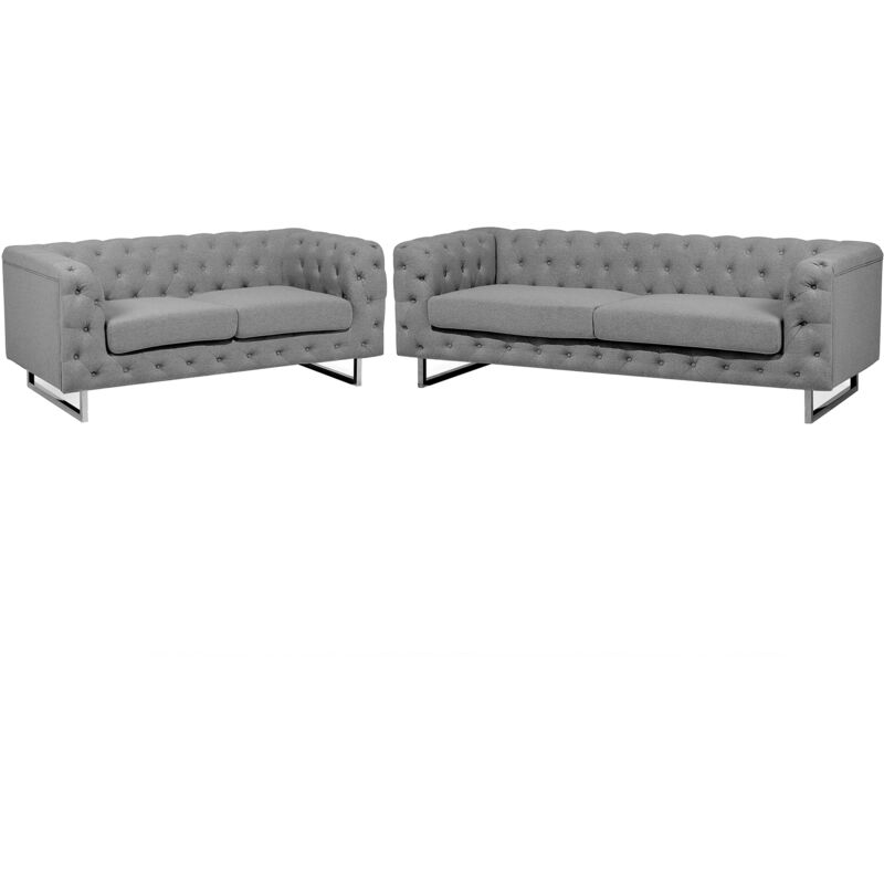 Sofa Set 3+2 Seater Upholstered Button Tufting Chesterfield Style Grey Vissland