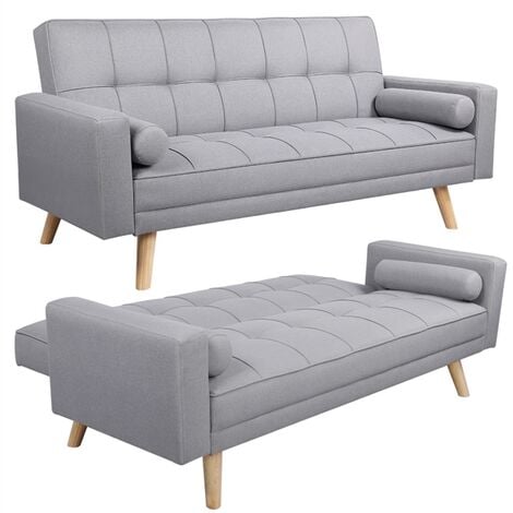 main image of "Fabric Padded Sofabed 3 Seater Durable Hardwood Frame,3 Inclining Positions Convertible Sofa Settee with Armrests and 2 Cushions for Living Room,Grey"