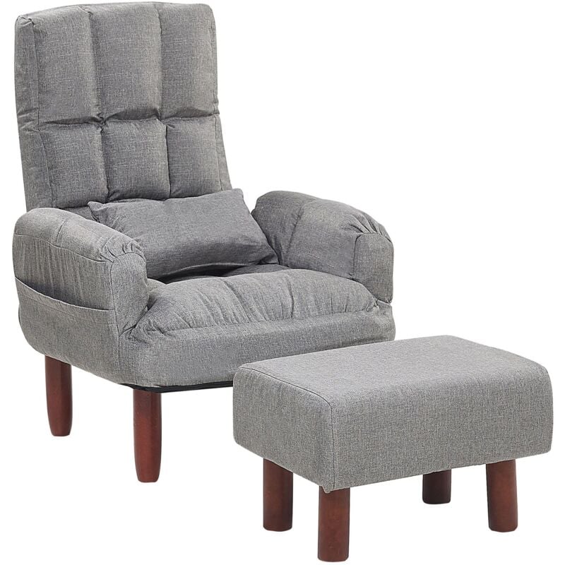 Reclining Fabric Armchair and Ottoman Set Grey Upholstery Wooden Legs Oland