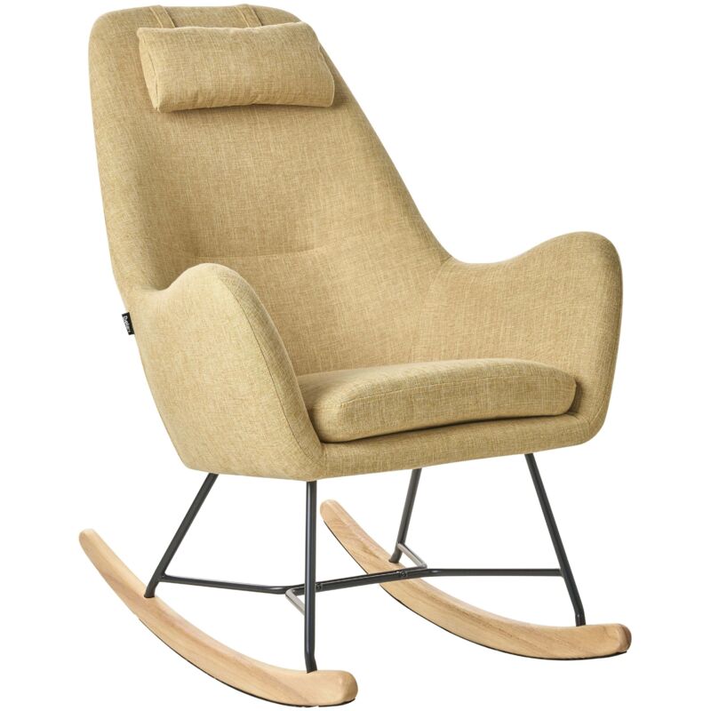 Beliani - Modern Transitional Comfy Fabric Rocking Chair Wooden Skates Yellow Arrie