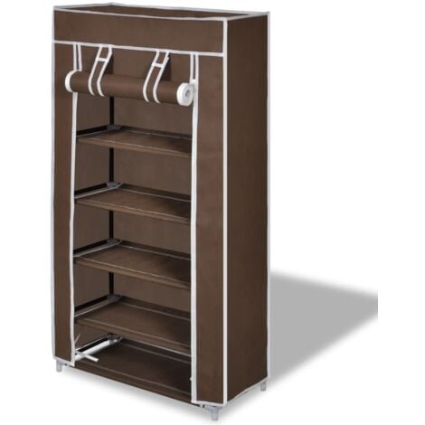 main image of "Fabric Shoe Cabinet with Cover 162 x 57 x 29 cm Black - Black"