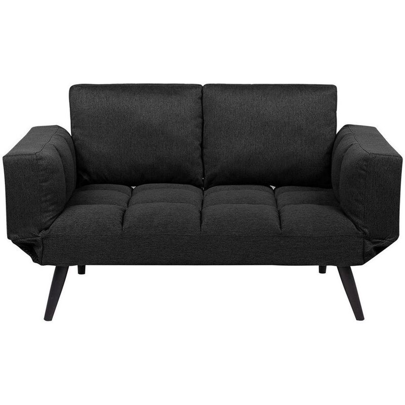 Modern Minimalist Sofa Bed Loveseat Adjustable Armrests Fabric Black Brekke - Black