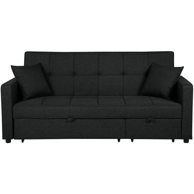 Modern Fabric Sofa Bed Polyester Extra Pillows Convertible Black Glomma