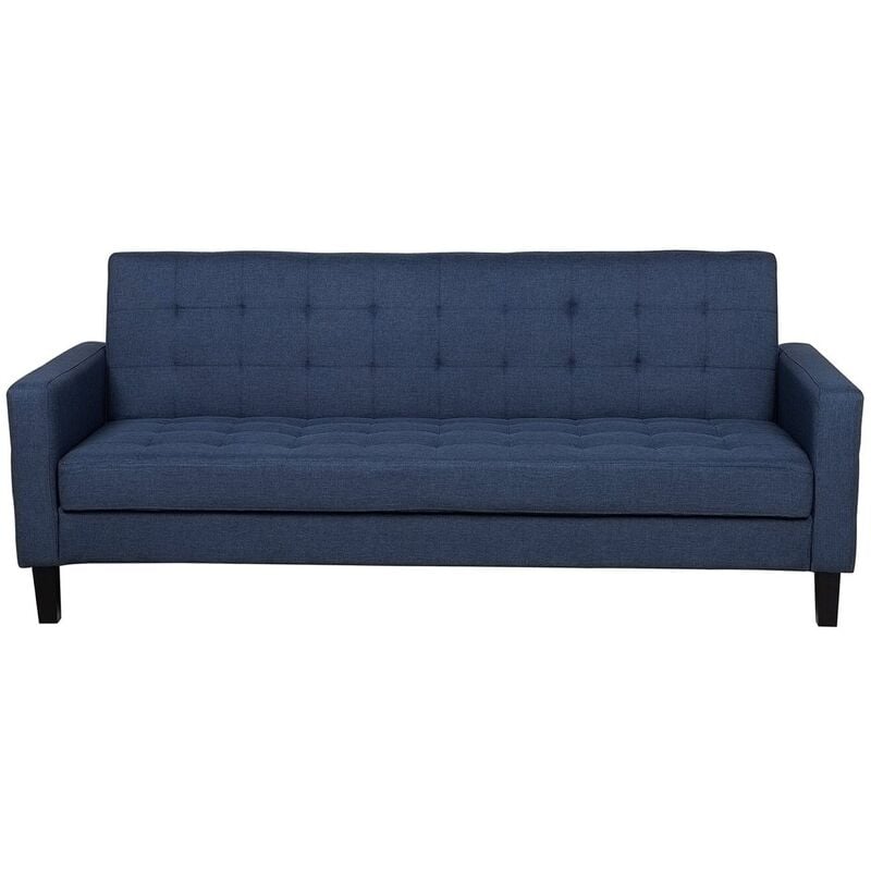 Modern 3 Seater Sofa Bed Tufted Fabric Upholstery Track Arms Dark Blue Vehkoo - Blue