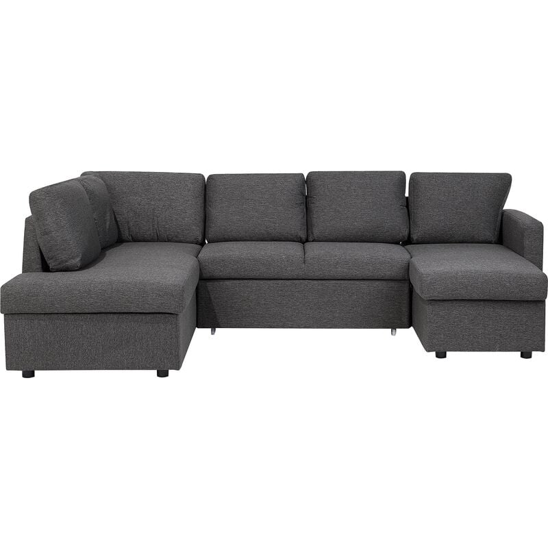 U-Shaped Sofa Bed Dark Grey Modern 5 Seater Storage Fabric Upholstered Karrabo