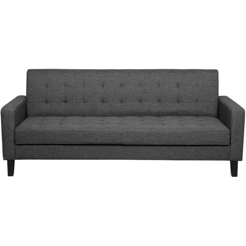Modern 3 Seater Sofa Bed Tufted Fabric Upholstery Track Arms Dark Grey Vehkoo - Grey