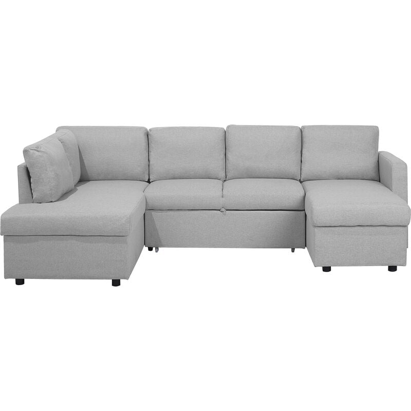 U-Shaped Sofa Bed Light Grey Modern 5 Seater Storage Fabric Upholstered Karrabo