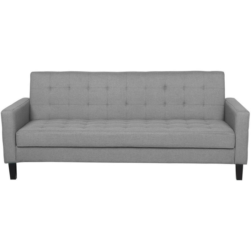 Modern 3 Seater Sofa Bed Tufted Fabric Upholstery Track Arms Light Grey Vehkoo