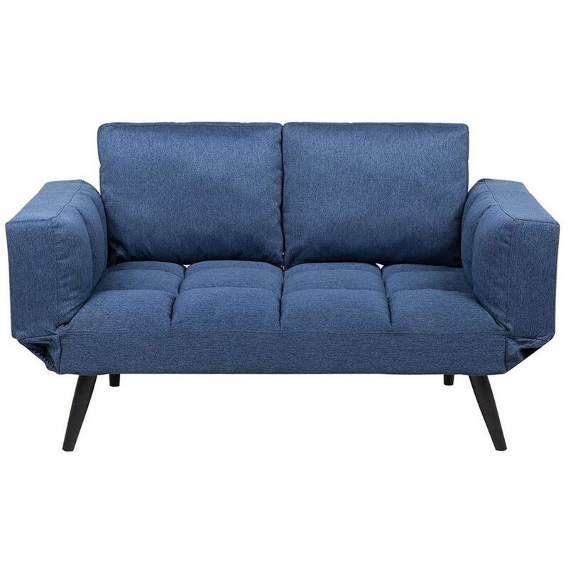 Modern Minimalist Sofa Bed Loveseat Adjustable Armrests Fabric Navy Blue Brekke - Blue