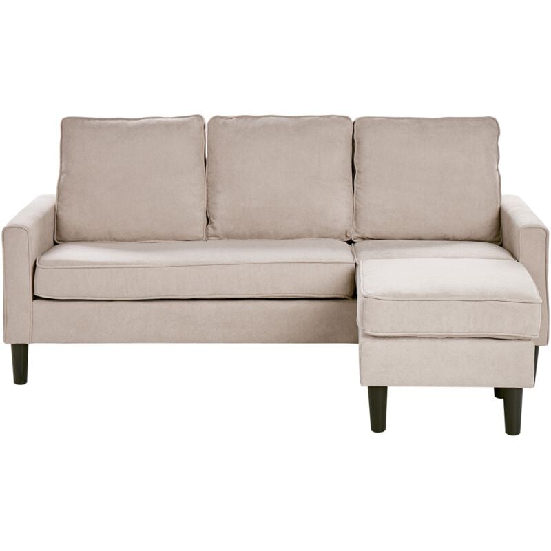 Mid-Century Transitional 3 Seater Beige Fabric Sofa with Ottoman Avesta