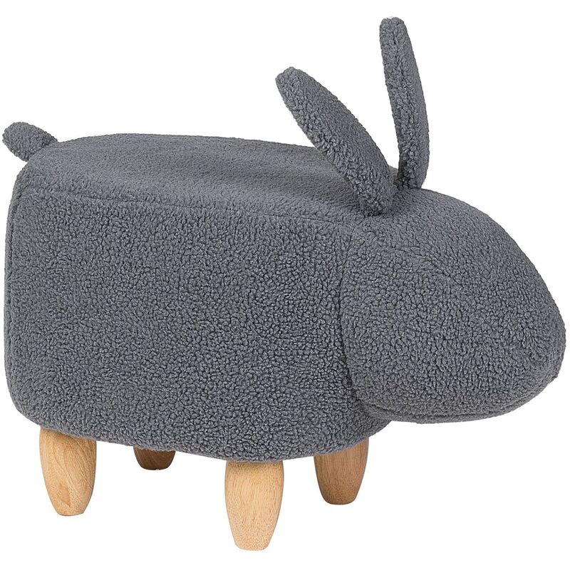 Modern Fabric Stool Nursery Children Room Solid Wood Legs Animal Footrest Grey Bunny