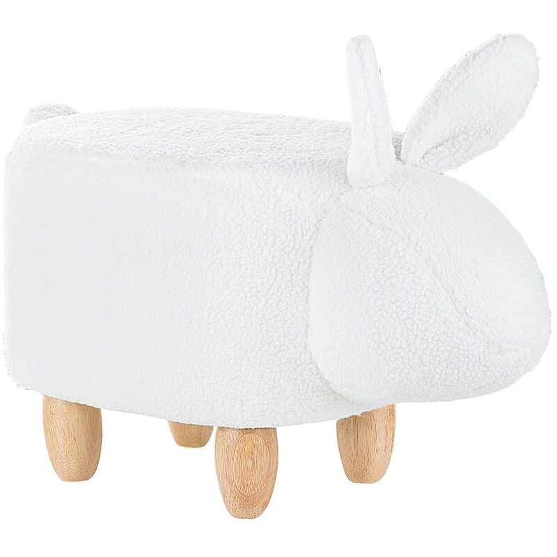 Fabric Stool Nursery Children Room Solid Wood Legs Animal Footrest White Bunny - White