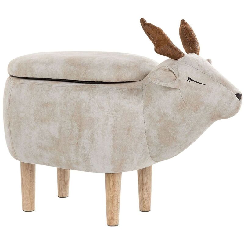 Beliani - Modern Fabric Stool Pouffe Nursery Solid Wood Legs Animal Beige Reindeer