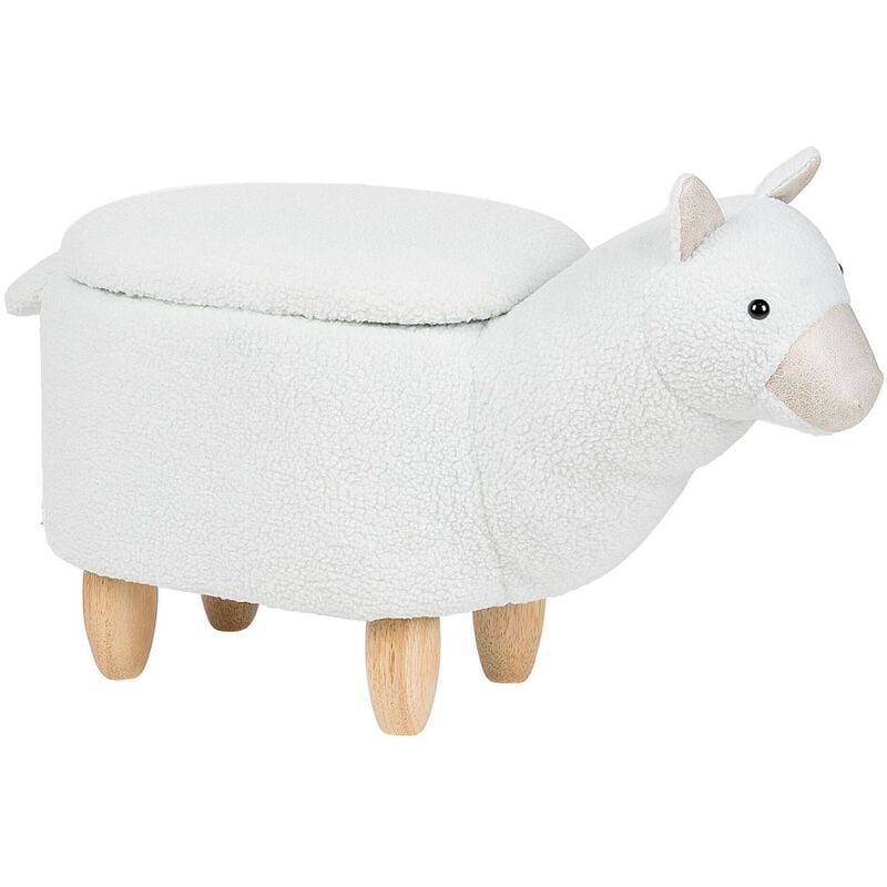 Fabric Stool Nursery Children Room Solid Wood Legs Animal Footrest White Alpaca - White