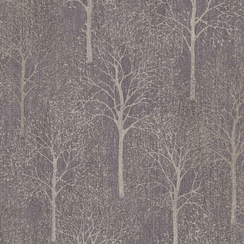 Fabric Tree Aubergine Wallpaper Grandeco Purple Textured Glitter Vinyl