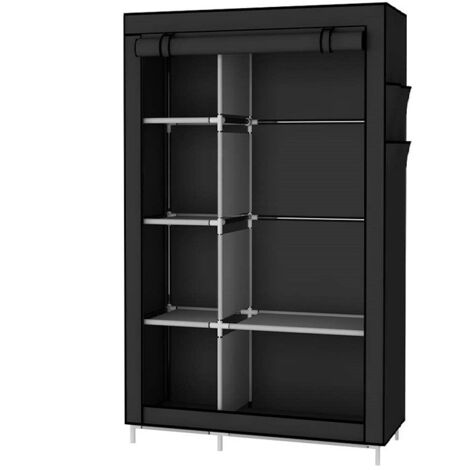Fabric Wardrobe for Bedroom, 2 Doors with Hanging Rail and Shelves, Fabric Wardrobe with Cover for Dressing Room/Bedroom (Black, 105 x 45 x 170 cm)