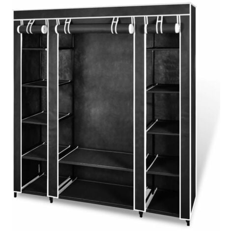 Fabric Wardrobe With Compartments And Rods 45x150x176 Cm Black