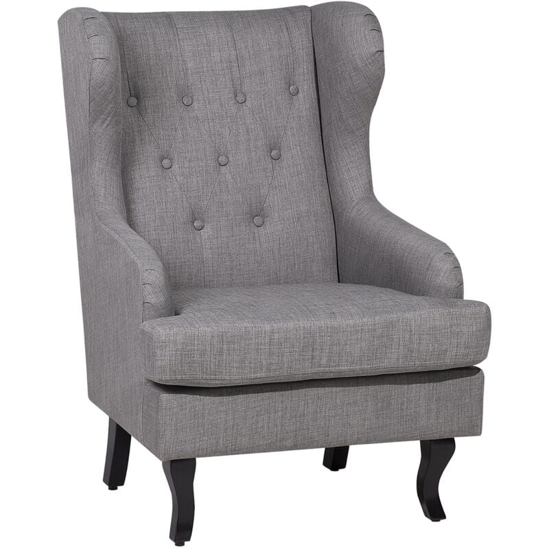Beliani - Modern Wingback Armchair Buttoned Grey Fabric Recessed Arms Alta