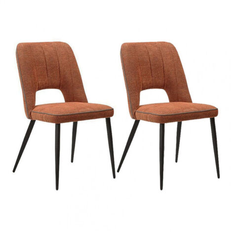 FABRICE - Lot de 2 Chaises Tissu Maille Polyester et Liseré Cuivre Chiné