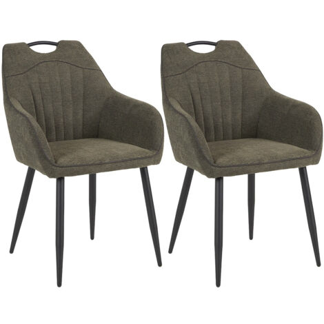 FABRICE - Lot de 2 Fauteuils de Table Tissu Maille Polyester et Liseré Vert Foncé