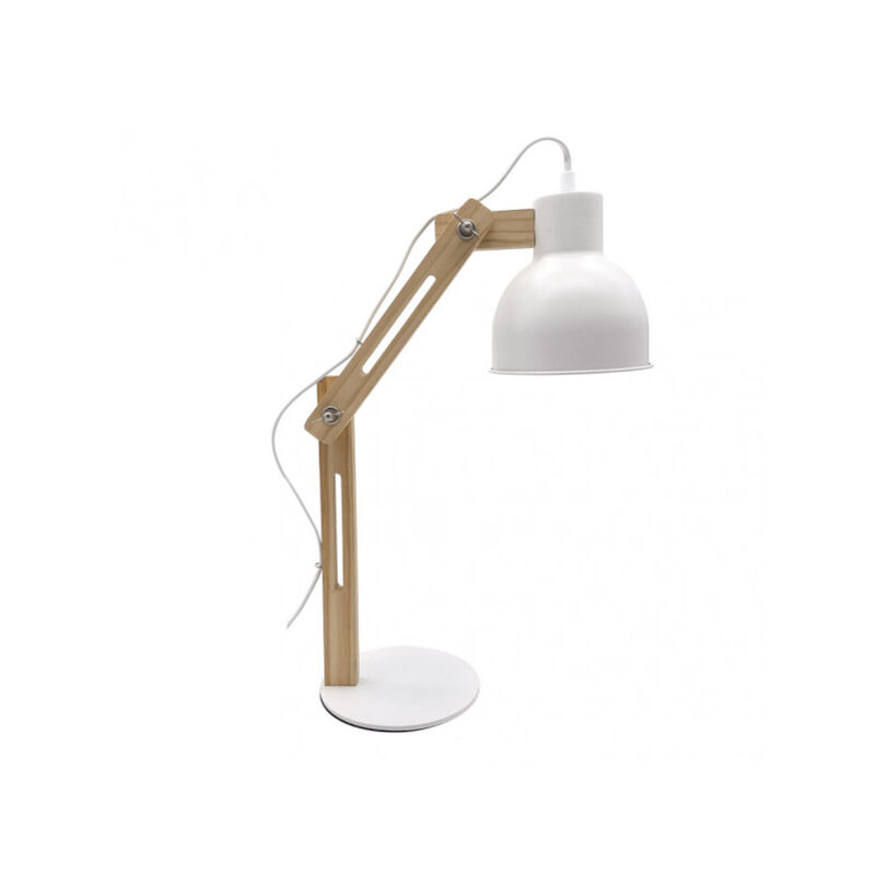 Fabrilamp - Flexo baptista 1xe27 blanc/hêtre 46x14x35 cm articulable