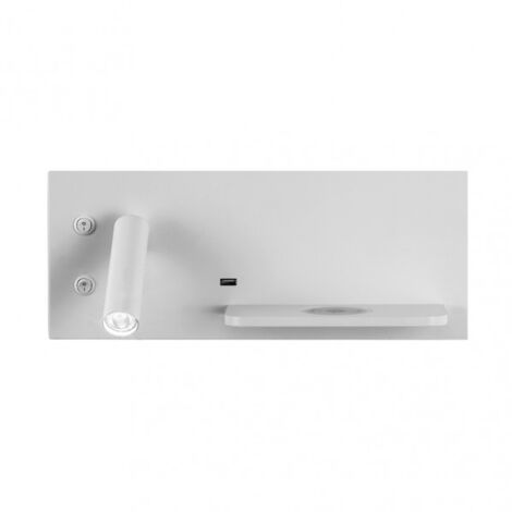 FABRILAMP 17136IZ01 Applique 2+8w 4000k Velazquez Izqdo Blanc Usb+qi 130lm Double On 14x35x14 Cm