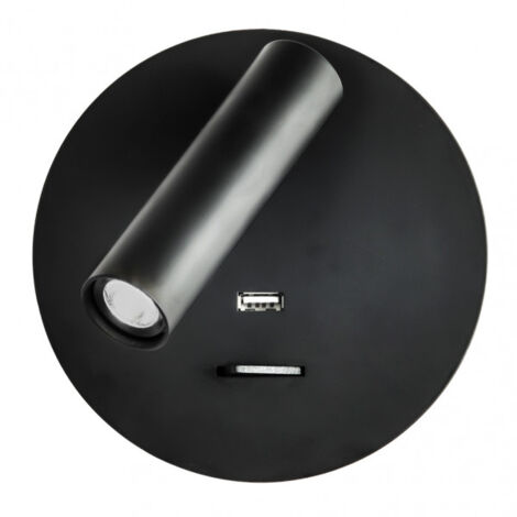 FABRILAMP 171561R09  Applique 3w 4000k Giotto Rond Noir Port Usb 150lm C/switch 14x14x12cm Orientb