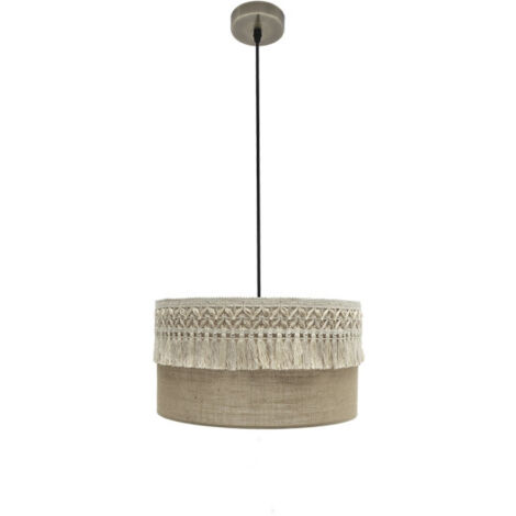 FABRILAMP AKUNADECOR Ciondolo Ekaterina Finitura in pelle con paralume Da Tessuto beige
