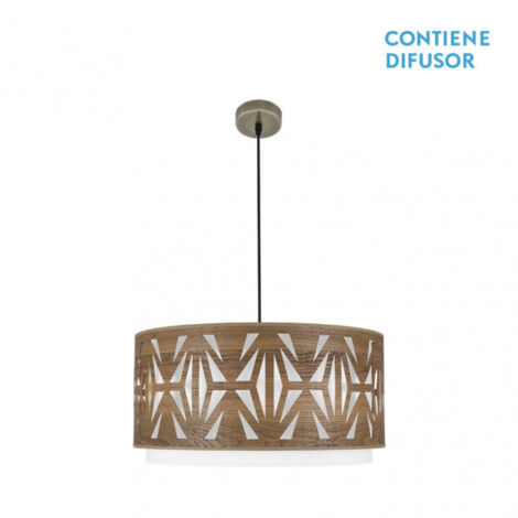 FABRILAMP Colgante Katerina Cuero/madera Oscura modelo Regulable