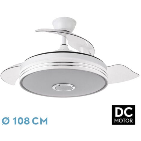 FABRILAMP ESPARTA Ventilador de techo con luz led, motor DC, color blanco, aspas retráctiles, mando a distancia, temporizador, memoria de luz, 3 tonalidades y 6 velocidades