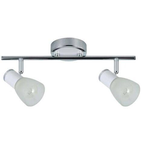 FABRILAMP foco regleta cholo 2xe14 blanco/niquel 16 recto , Regleta de dos focos serie Cholo de color Blanco/Níquel con tulipas de cristal Realizada en metal con dos portalámpa