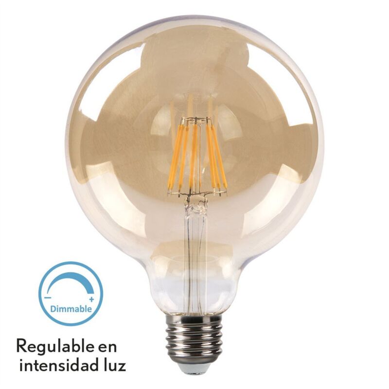 Ampoule à filament globe 8 W à intensité variable, 700 lm, culot E27, couleur ambre, 2700 K Ampoule à filament globe 8 W à intensité variable, 700 lm, culot E27, couleur ambre, 2700 K