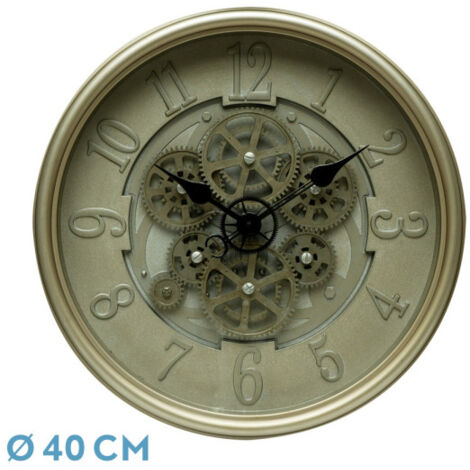 FABRILAMP Horloge de Horloge murale ALOSNO Cuir 40x40x7 cm Engrenages avec mouvement