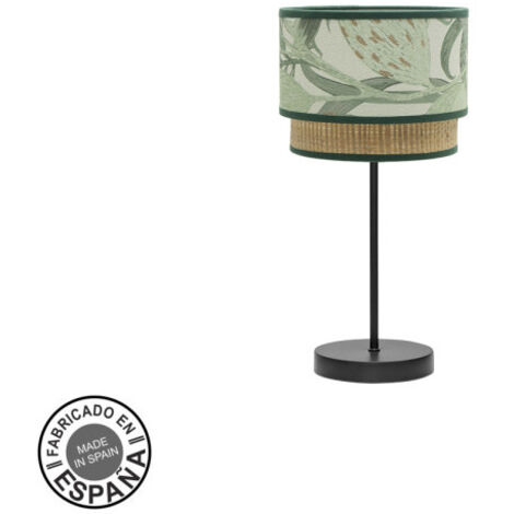FABRILAMP Kleine Tischleuchte de Congo 1xe14 Schwarz/grün-natur