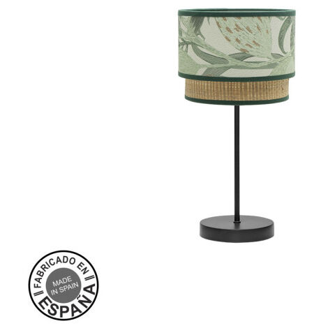 FABRILAMP Kleine Tischleuchte de Congo 1xe14 Schwarz/grün-natur